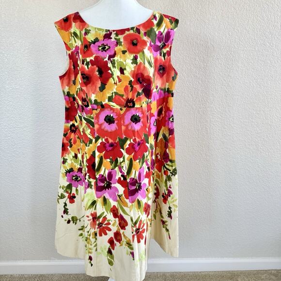 Eliza J Dresses & Skirts - ELIZA J Sz 14 W Womens A-line Floral Pink Orange Sleeveless Summer Spring Dress